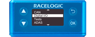 Illustration of a VBOX 3iS displaying the main menu with Digital I/O highlighted.