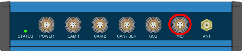 Diagram of the rear panel of VBOX Video HD2 with the MIC port highlighted.
