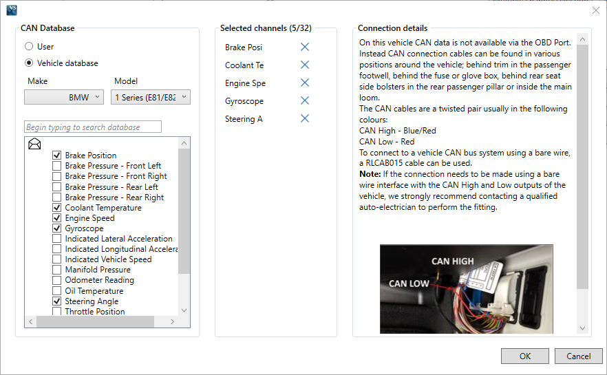 Cropped screenshot of the CAN Input Channel Selection screen with multiple channels selected.