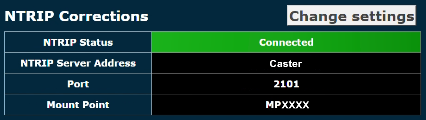 Screenshot of the NTRIP Corrections area.