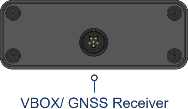 Drawing of the NTRIP Modem - bottom view, with a label for VBOX/GNSS receiver.