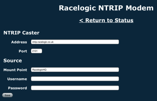 Screenshot of NTRIP Modem NTRIP settings.