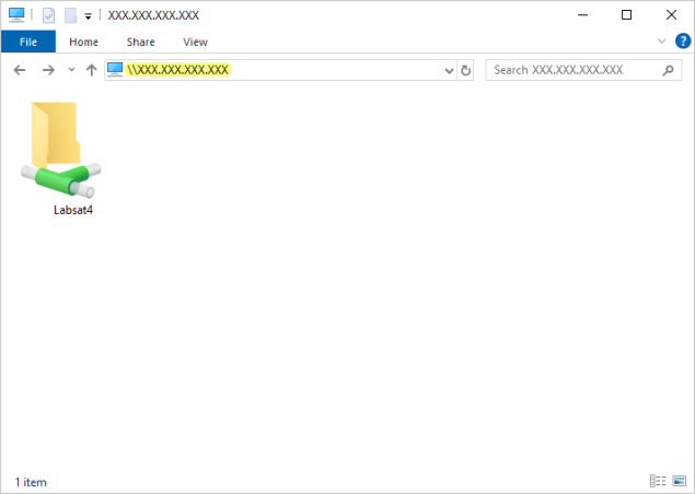 Screenshot of File Explorer on Windows with the IP Address hidden and an icon representing a connected LabSat 4.