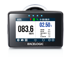 Performance Box Touch displaying an Accel screen and with blue LEDs.