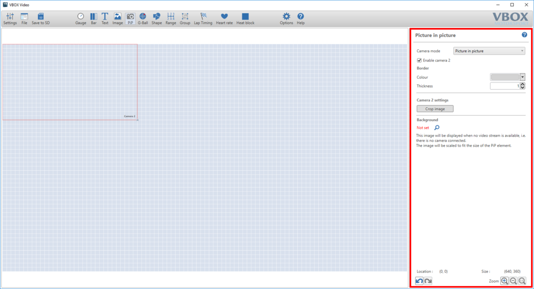 Screenshot of the software with the Picture in Picture Settings pane highlighted on the right hand side.