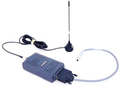 Photograph of a SATEL Variable Frequency radio and antenna