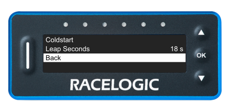 VBOX Pit Lane Timer showing the Back option in the GNSS Menu.