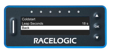 VBOX Pit Lane Timer showing the Back option in the GNSS Menu.
