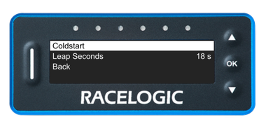 VBOX Pit Lane Timer showing the Coldstart option in the GNSS Menu.