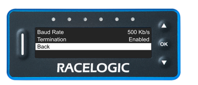 VBOX Pit Lane Timer showing the Back option in the CAN Menu.