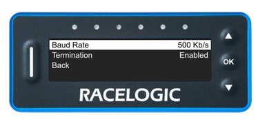 VBOX Pit Lane Timer showing the Baud Rate option in the CAN Menu.