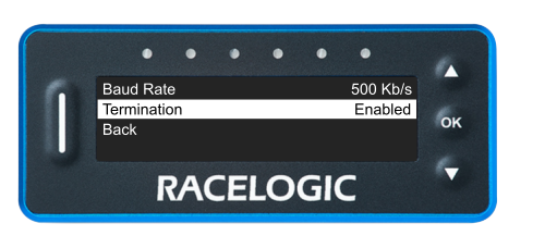 VBOX Pit Lane Timer showing the Termination option in the CAN Menu.