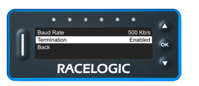 VBOX Pit Lane Timer showing the Termination option in the CAN Menu.