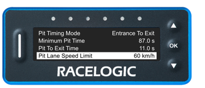 VBOX Pit Lane Timer showing the Pit Lane Speed Limit option in the Pit Lane Menu, set to 60 km/h.