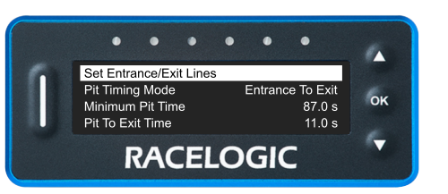 VBOX Pit Lane Timer showing the Set Entrance/Exit Lines option in the Pit Lane Menu.