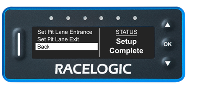VBOX Pit Lane Timer showing the Back option on the Set Entrance/Exit Lines screen.
