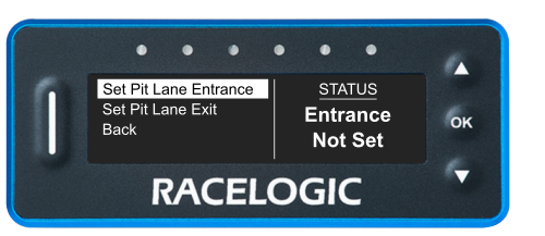 VBOX Pit Lane Timer showing the Set Pit Lane Entrance option on the Set Entrance/Exit Lines screen.