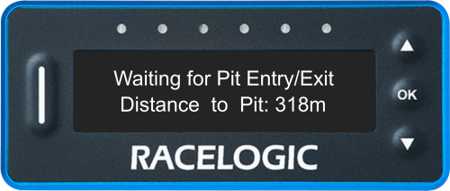 VBOX Pit Lane Timer (RLVBPIT-S/RLVBPIT-R) showing the Waiting for Pit Entry-Exit screen.