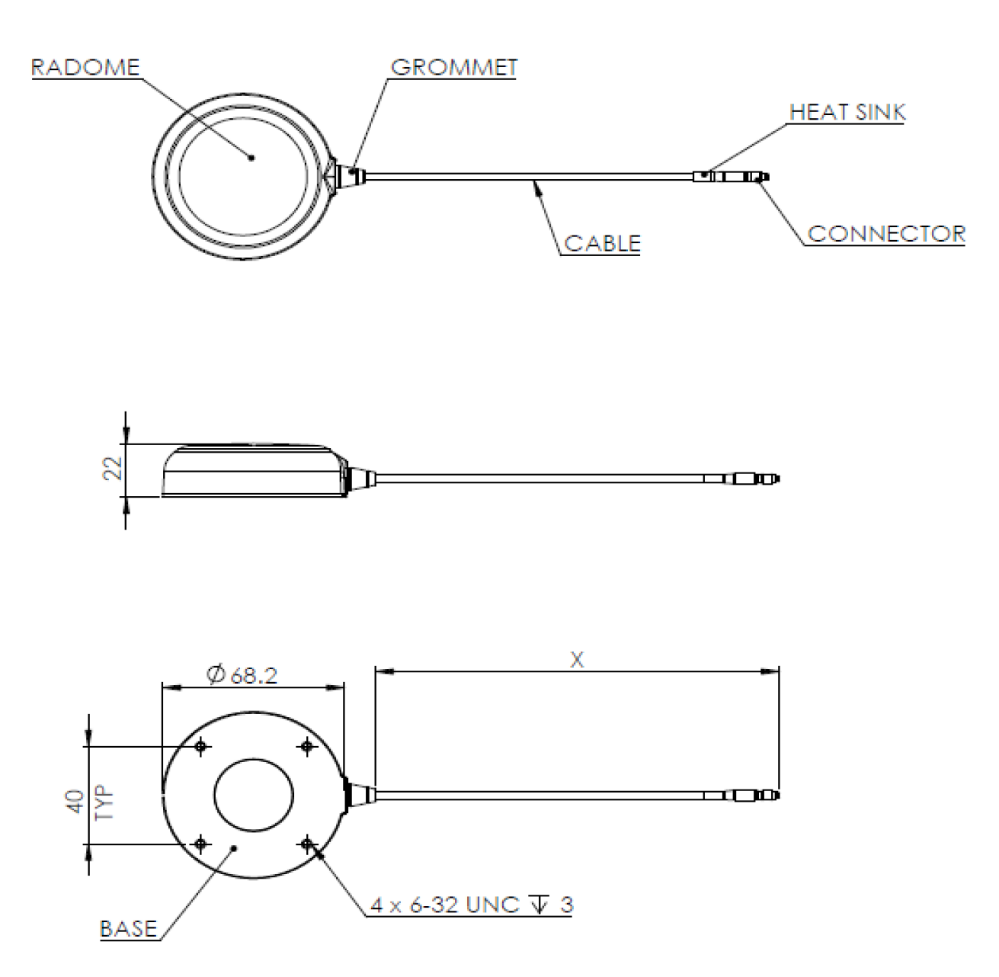 Annotated technical drawing of RLACS354 with physical dimensions.