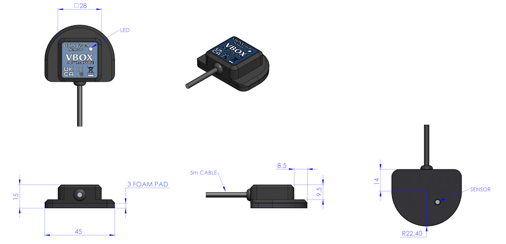 ADAS Visual Sensor V1 drawings of all views including dimensions.
