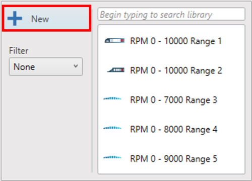Screenshot of the Range menu with New highlighted.