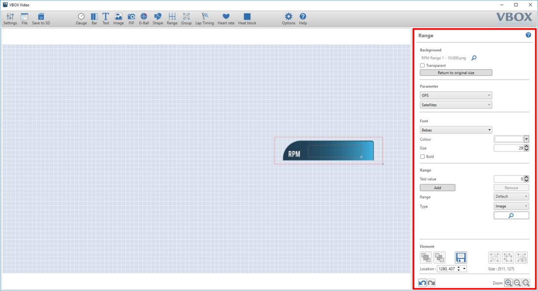 Screenshot of the software with the Range Settings pane highlighted on the right hand side.