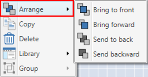 Screenshot of the Arrange options available when the user right clicks the mouse.