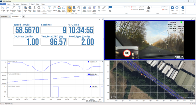 VBOX Test Suite user interface showing the loaded test files from a SLIF test performed with the VBOX Touch SLIF App.