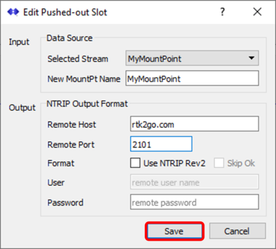 Screenshot of the Edit Pushed-Out Slot options and Save button highlighted.