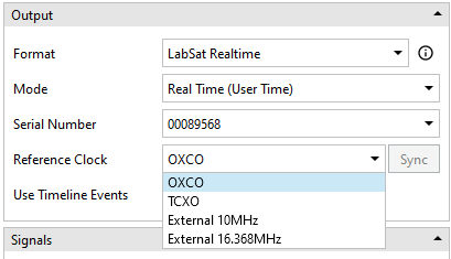 Screenshot of the Output options with the Reference Clock drop down displayed.
