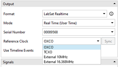 Screenshot of the Output options with the Reference Clock drop down displayed.