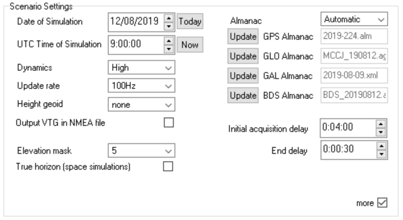 SatGen Scenario Settings