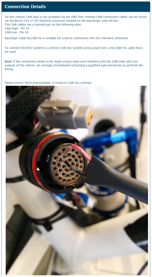 Screenshot of the Scene Wizard Connection Details for a specified vehicle.