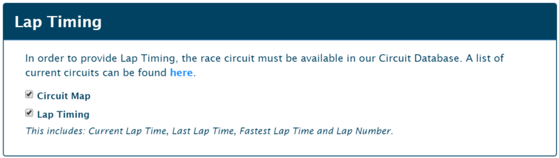 Screenshot of the Scene Wizard Lap Timing area.