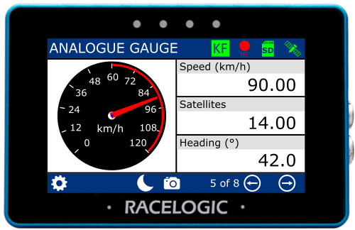 MFD Touch displaying the Analogue Gauge Screen, with an active screen alert. 