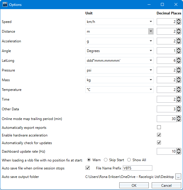 Options dialogue in VBOX Test Suite.