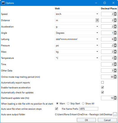 Options dialogue in VBOX Test Suite.