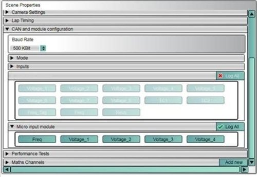 Screenshot of the Scene Properties with CAN and Module Configration settings expanded