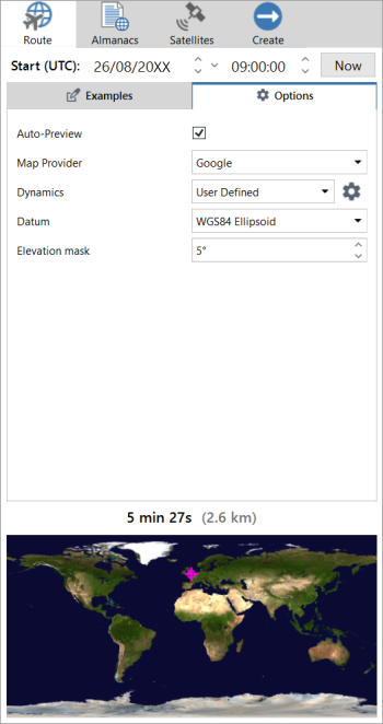 Screenshot of the Options under the Route Tab in Script Mode.