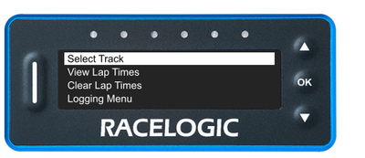 VBOX LapTimer showing the Main Menu with the Select Track option highlighted. 