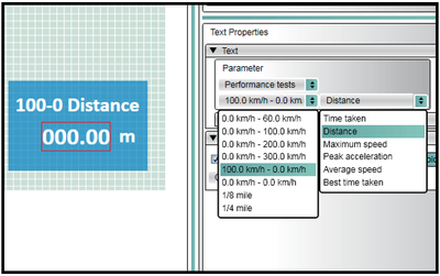 Screenshot of the Text Properties, selecting a Performance Test Parameter. 