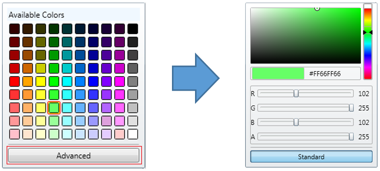 Image of the standard and advanced colour selectors.