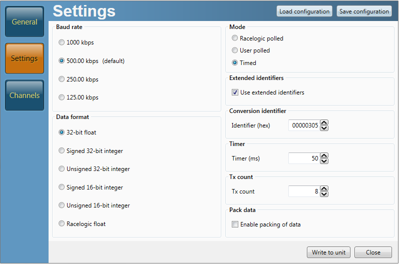 Screenshot of the Settings menu in VBOX Setup.