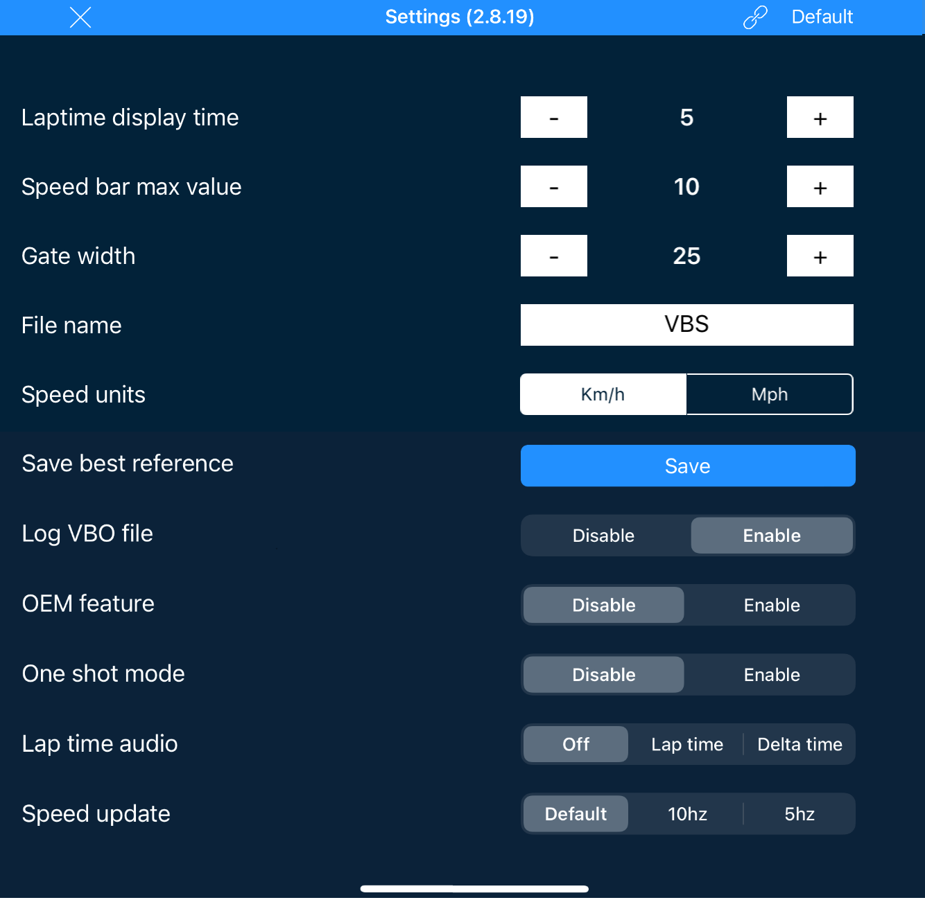 Settings overview window