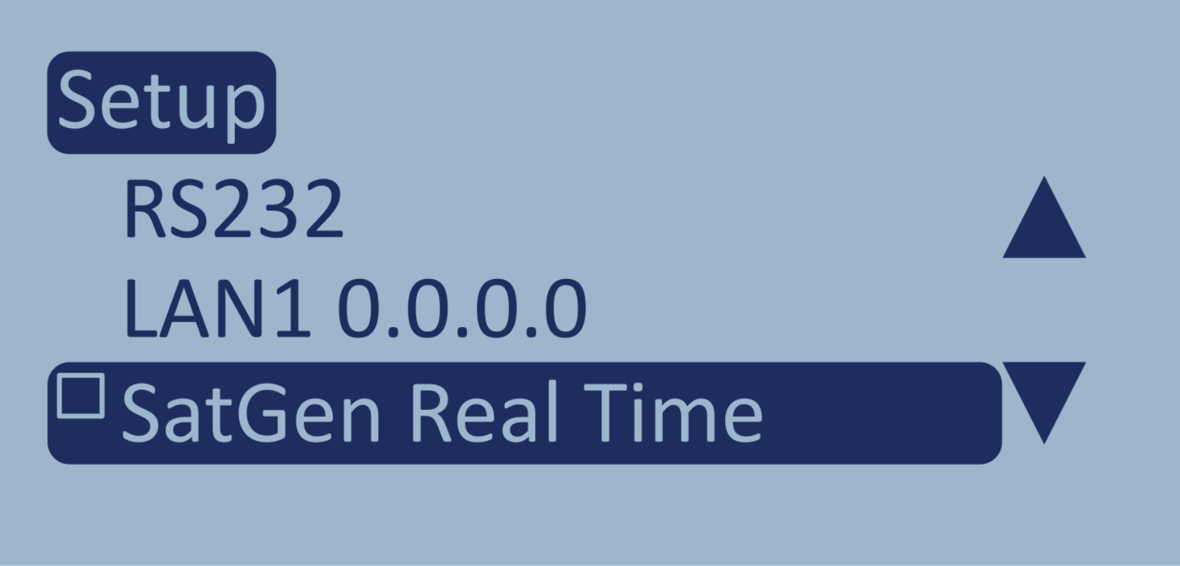 Screenshot of the Setup Menu with SatGen Real-Time highlighted.