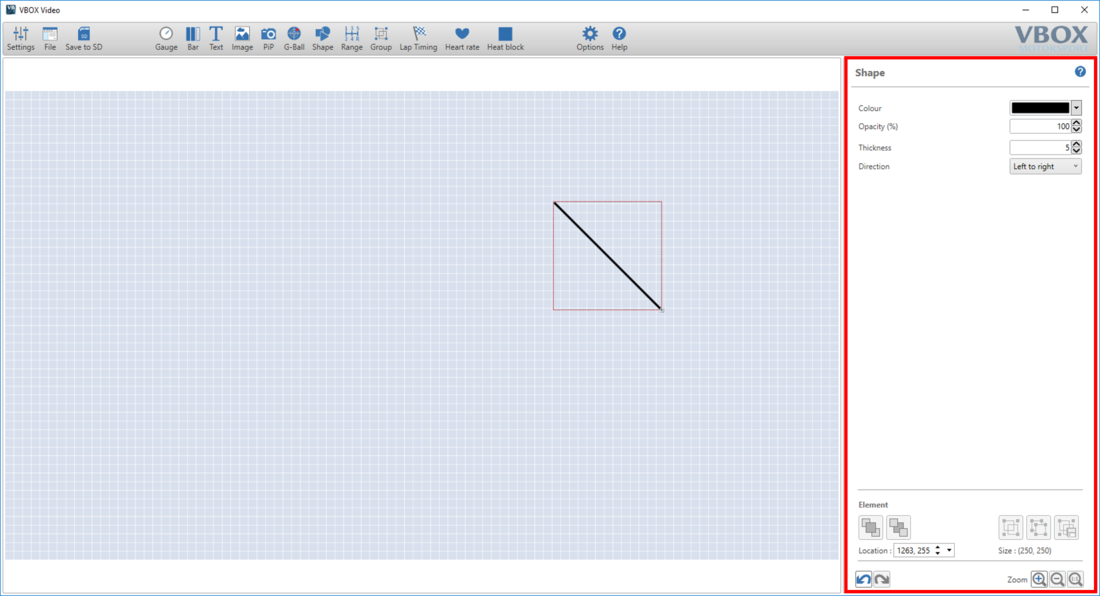 Screenshot of the software with the Shape Settings pane highlighted on the right hand side.