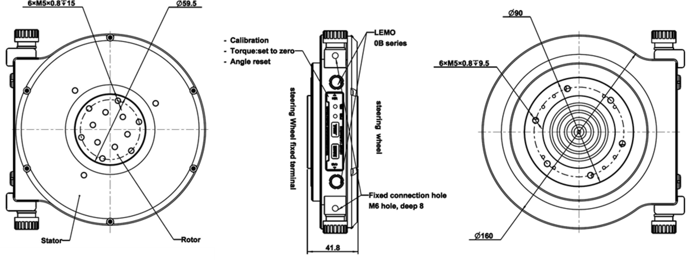 Diagram showing the dimensions of the Steering Wheel Sensor.