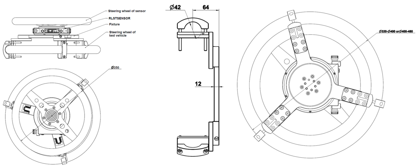 Diagram showing the dimensions of the Steering Wheel Sensor adaptor.