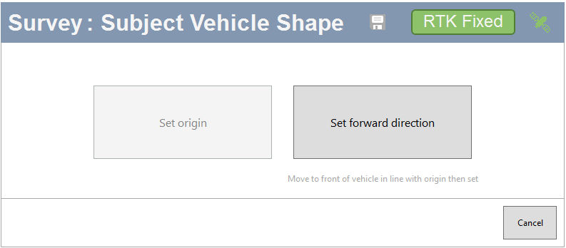 Screenshot of the Survey Vehicle shape window with Set Forward Direction highlighted.