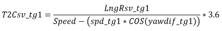 Equation for calculating the time to collision between the Subject Vehicle and Static Target 2, based on the subject vehicle's heading